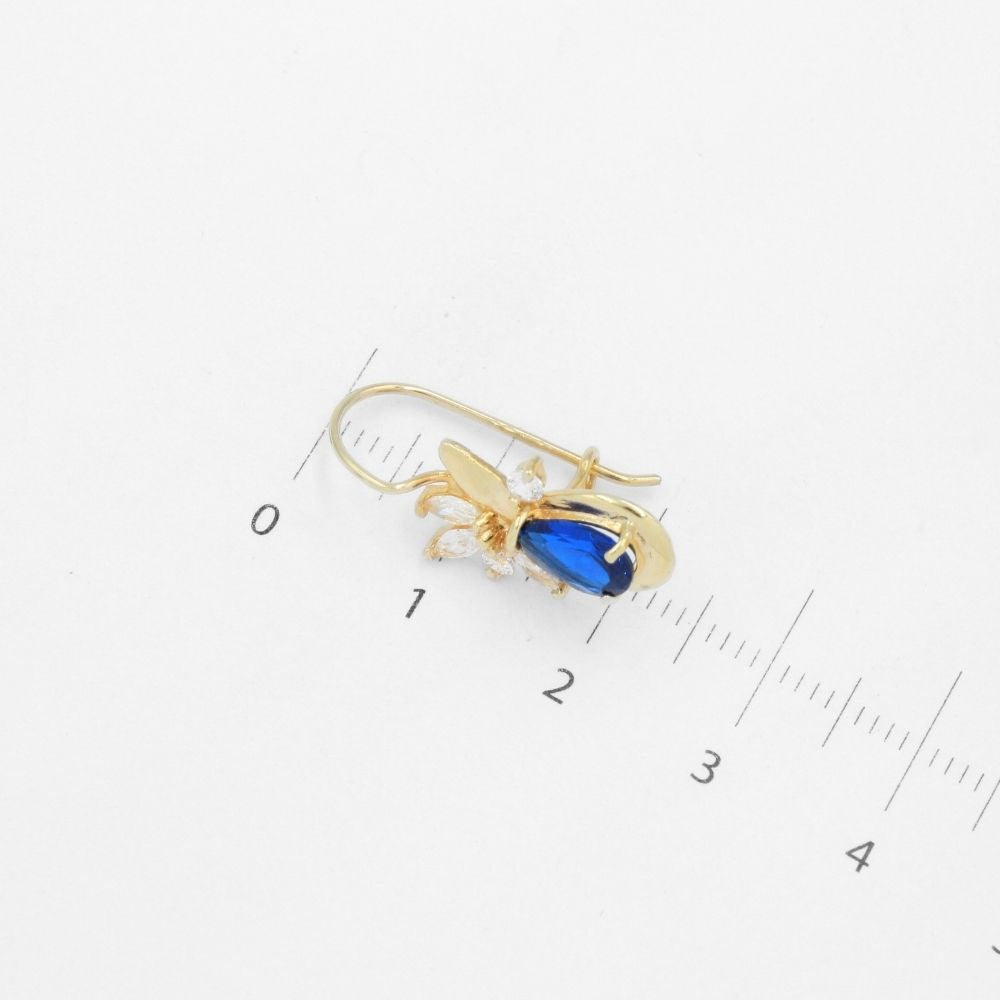 Arete con Broche Arillo de Oro 14k Flor Especial con Zirconias Principal Color Azul Rey mod. 9768