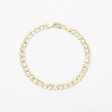 Pulsera de Eslabón de Oro 14k Tejido Barbado Hueco de Eslabón Brillante mod. 8705