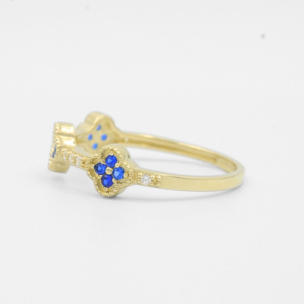 Anillo de Oro 14k con Diseño de Tréboles Azules con Zircoinas Finas mod. 7730