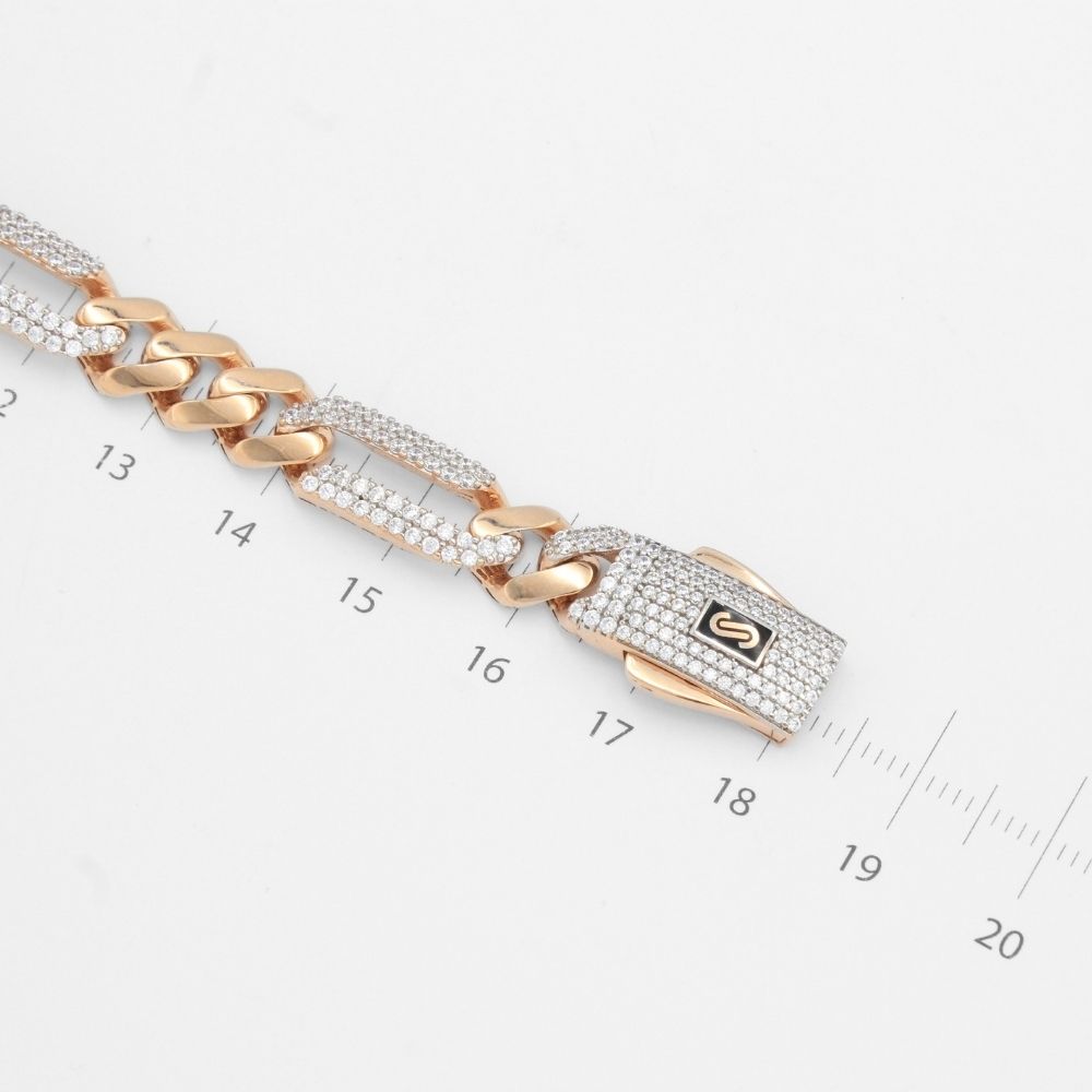 Pulsera Mónaco Chain 14k Modelo Fígaro Grueso de Broche Pavé con Incrustación Alt. de Swarovski mod. 9655