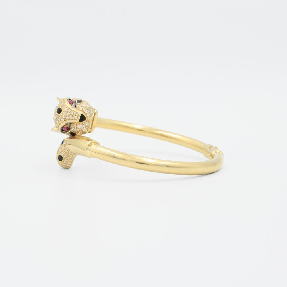 Aro de Oro 14k Hueco Especial con Pantera Incrustada de Zirconias Finas mod. 8995