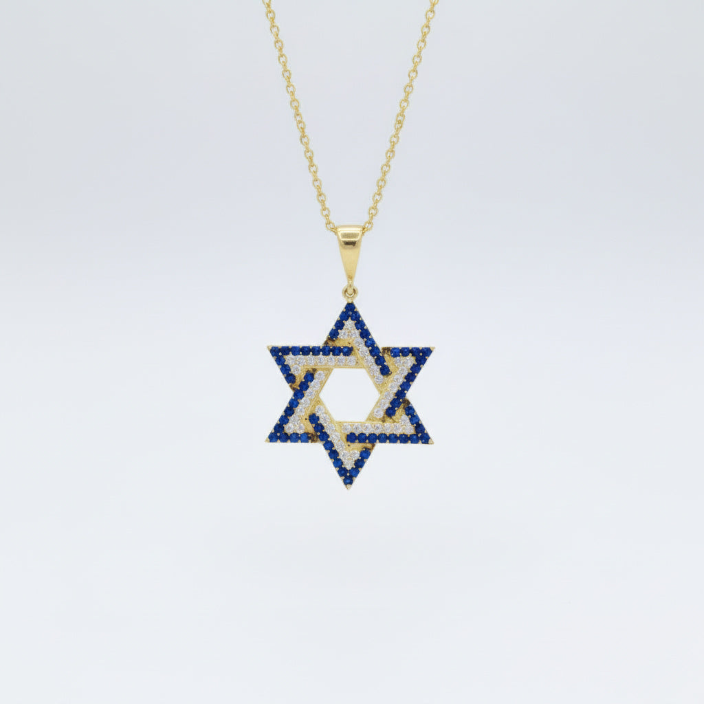 Dije de Oro 14k Diseño Estrella de David con Incrustado de Zirconias mod. 10076
