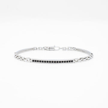 Pulsera de Oro 14k Hueca de Diseño Delgado con Eslabones de Zirconia Oscura mod. 8679