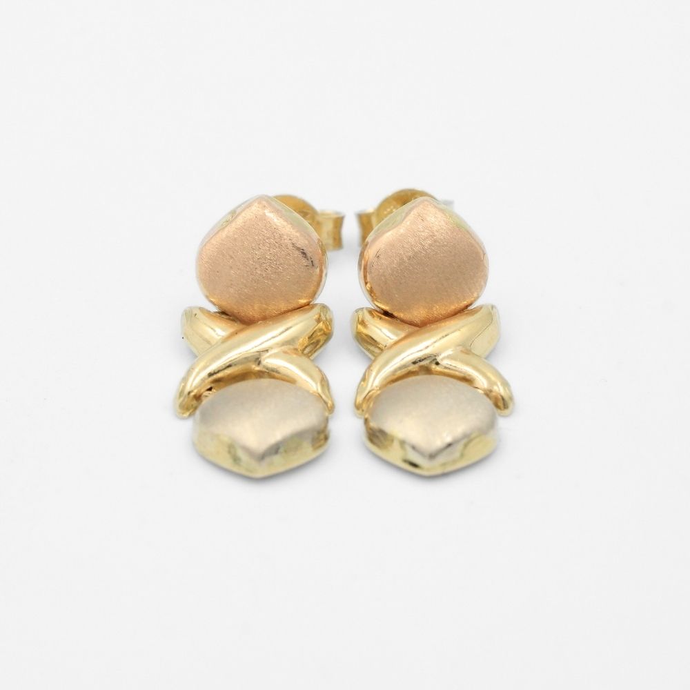 Arete de Oro 14k Diseño Hueco XO de Tono Ocre mod. 8616