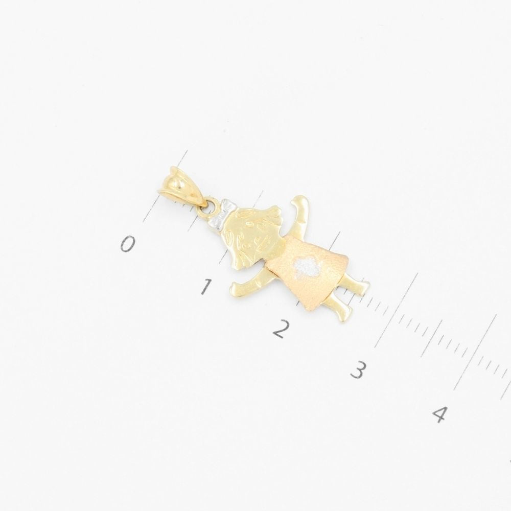 Dije de Oro 14k Niña Pequeña con Vestido y Flor mod. 9232