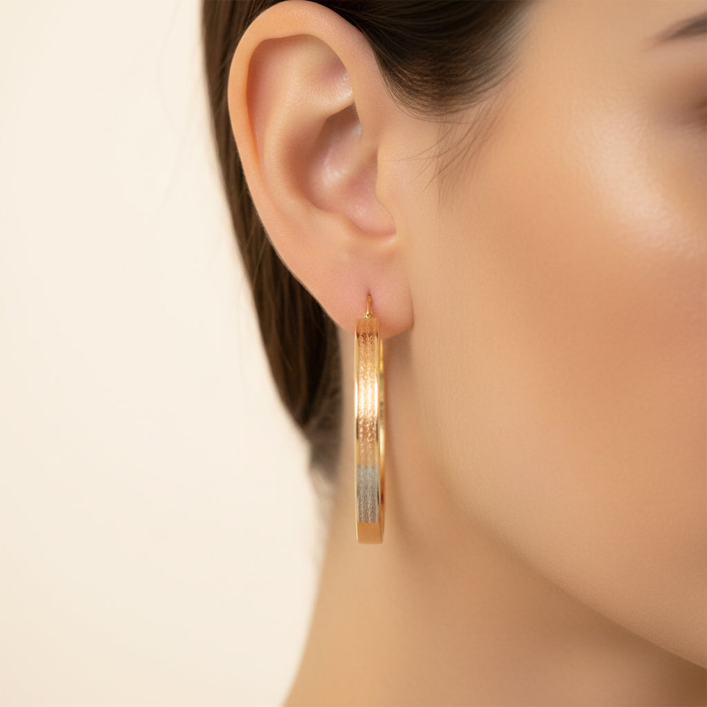 Arracada de Oro 14k de 3 Colores con Diseño Diamantado Especial mod. 10038