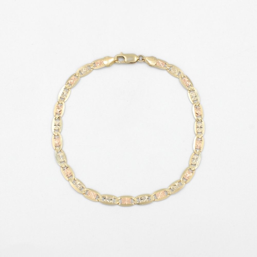 Pulsera Eslabón de Oro 14k Tejido Navaja Sólida con Diamantado mod. 8817