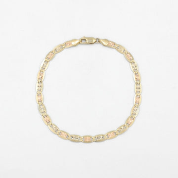 Pulsera Eslabón de Oro 14k Tejido Navaja Sólida con Diamantado mod. 8817