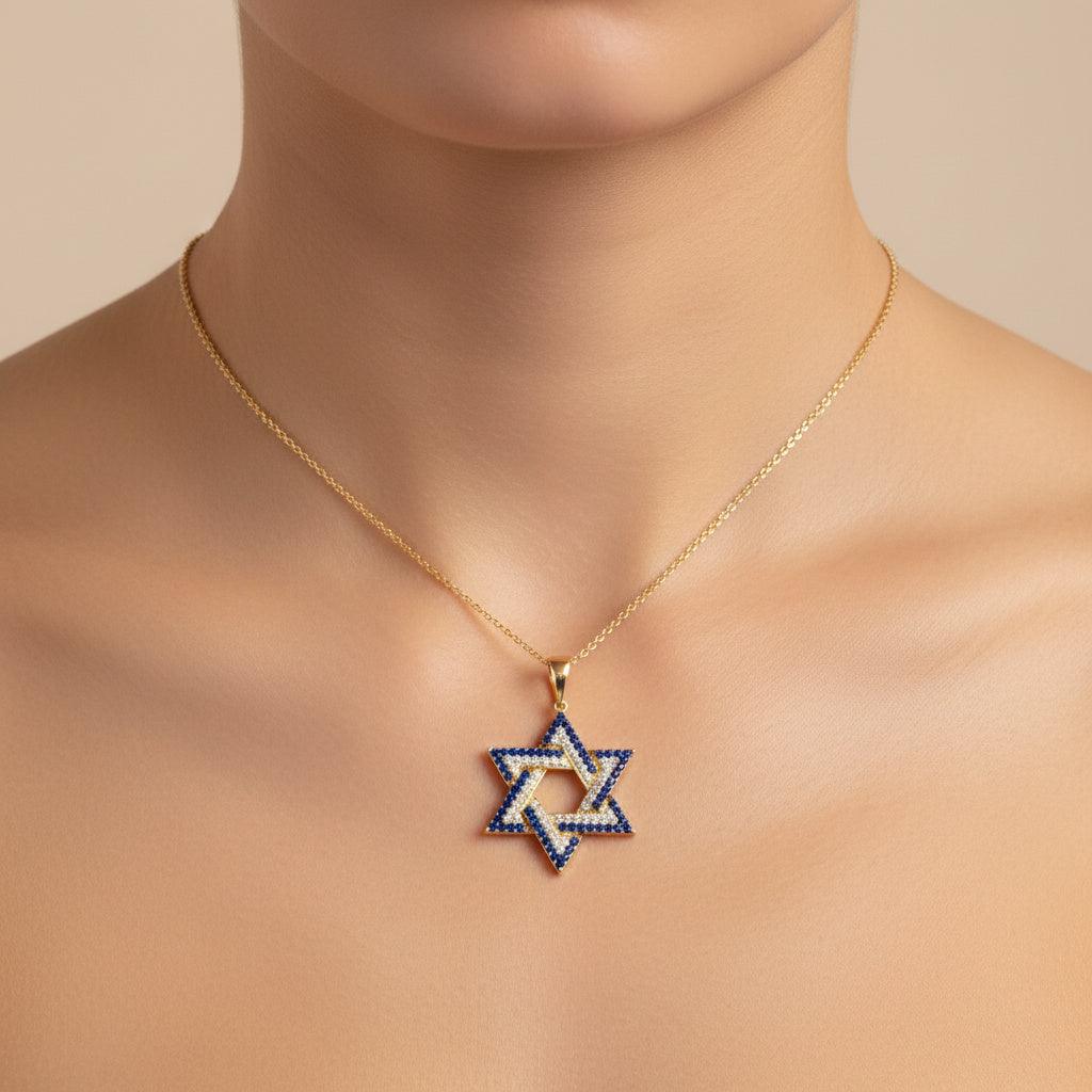 Dije de Oro 14k Diseño Estrella de David con Incrustado de Zirconias mod. 10076