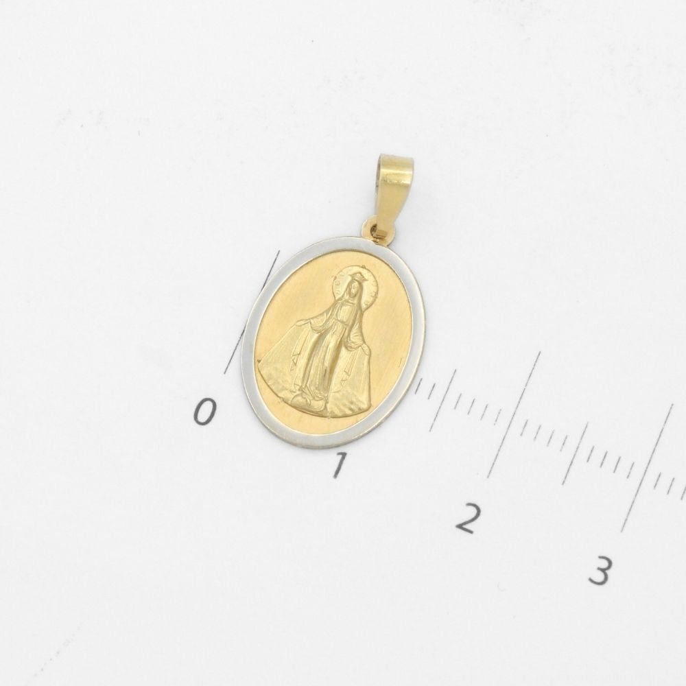 Medalla de Oro 14k de Forma Oval Bicolor con Imagen de la Virgen Milagrosa mod. 9855
