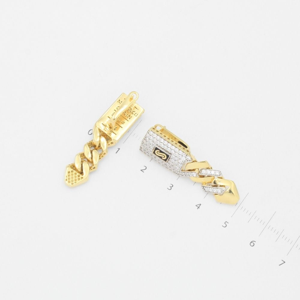 Grapa Larga de Oro 14k Modelo Monaco Chain Pendiente Patente Largo con Incrustación de Swarovski mod. 9389