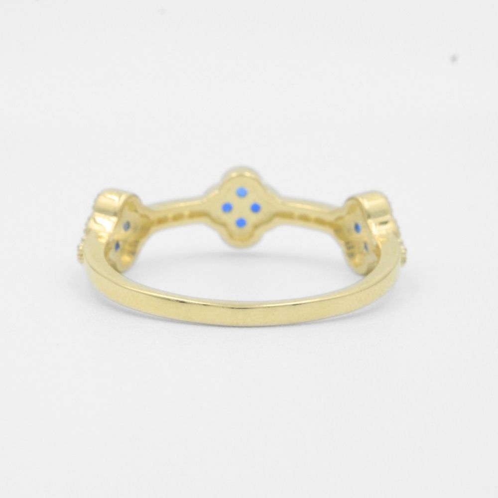 Anillo de Oro 14k con Diseño de Tréboles Azules con Zircoinas Finas mod. 7730