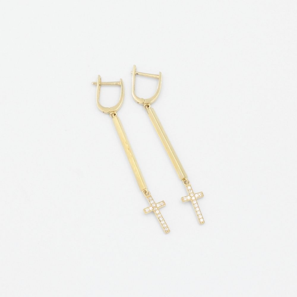 Grapa Larga de Oro 14k Barra y Cruz con Zirconias mod. 9096
