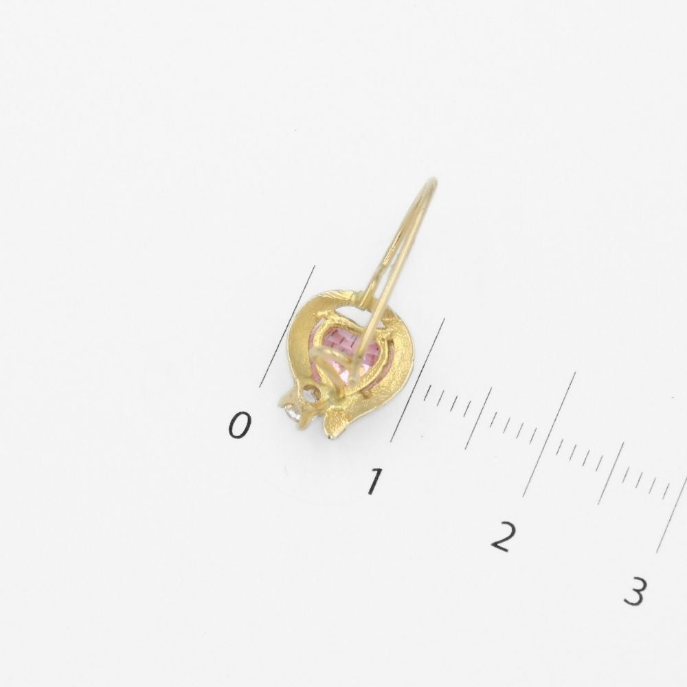 Arete con Broche Arillo de Oro 14k Diseño de Corazón con Zirconia Rosa mod. 9764