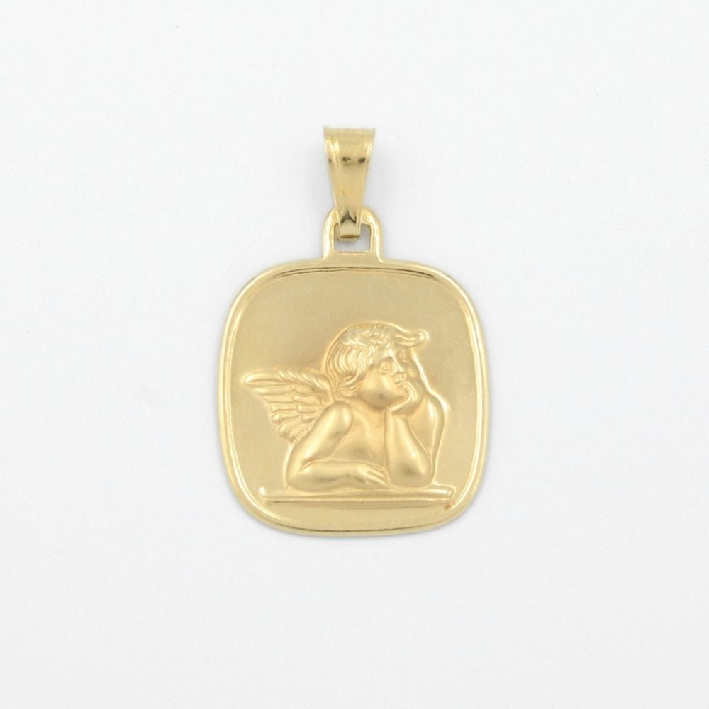 Medalla de Oro 14k de Diseño Cuadrado con Imagen de Ángel mod. 9160