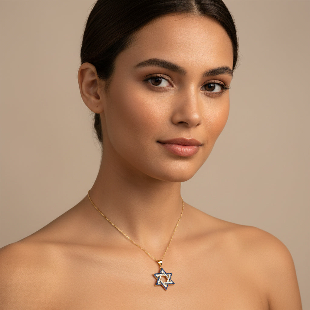 Dije de Oro 14k Diseño Estrella de David con Incrustado de Zirconias mod. 10076