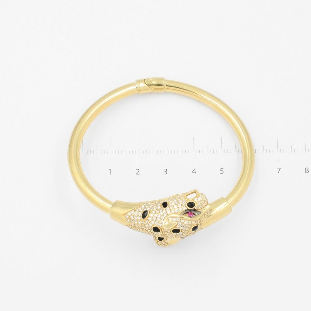 Aro de Oro 14k Hueco Especial con Pantera Incrustada de Zirconias Finas mod. 8995