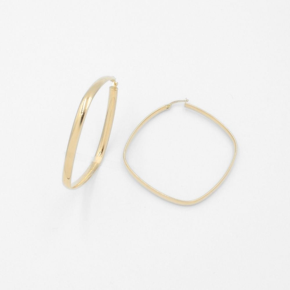Arracada de Oro 14k con Diseño de Cuadrado Fino Estilo Hueco y Brillante mod. 9786