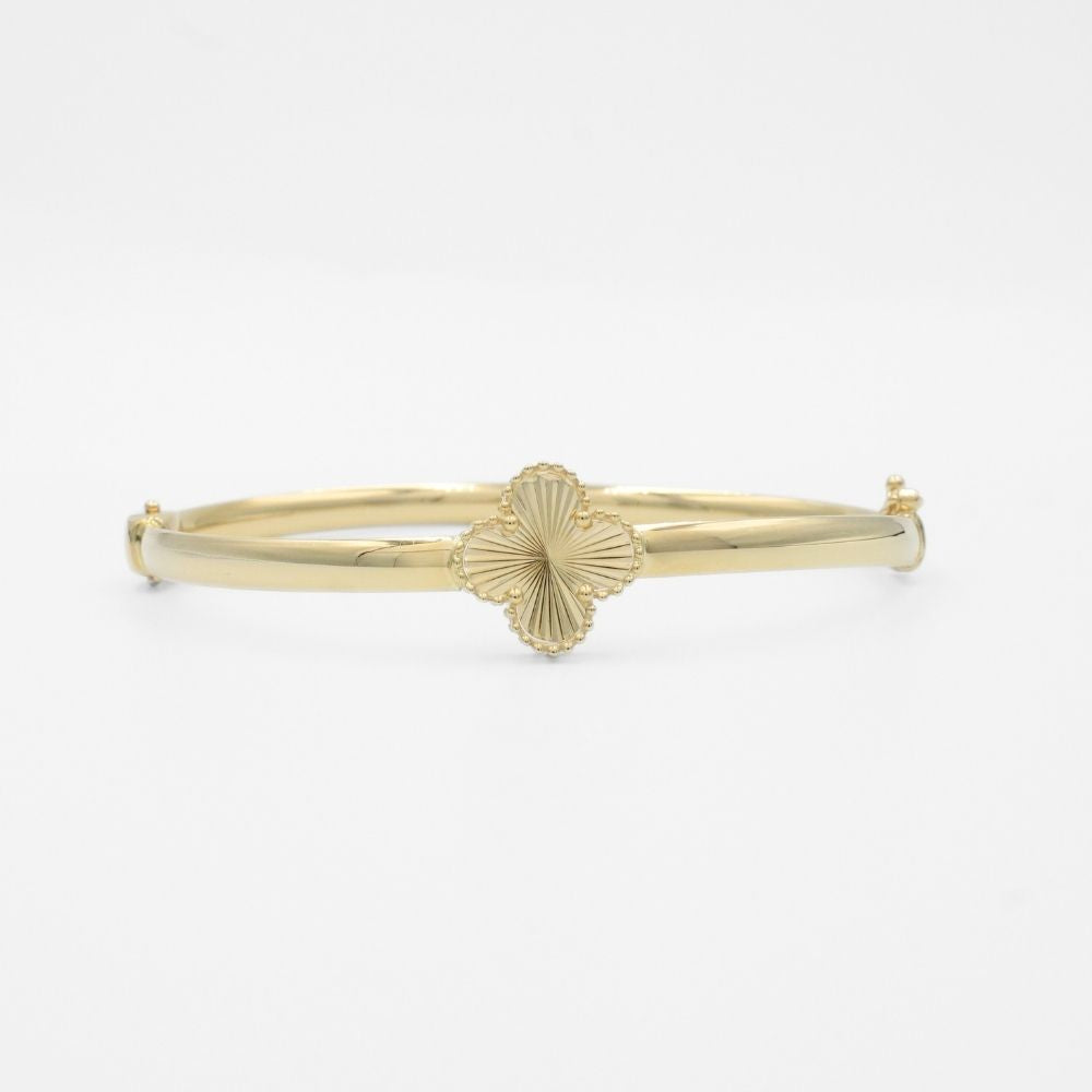 Aro de Oro 14k Modelo Electro Formado Hueco con Trébol Diamantado Central mod. 9751