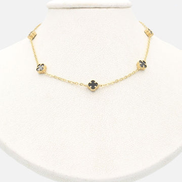 Gargantilla de Oro 14k Trébol Mini con Incrustación de Ónix mod. 9574