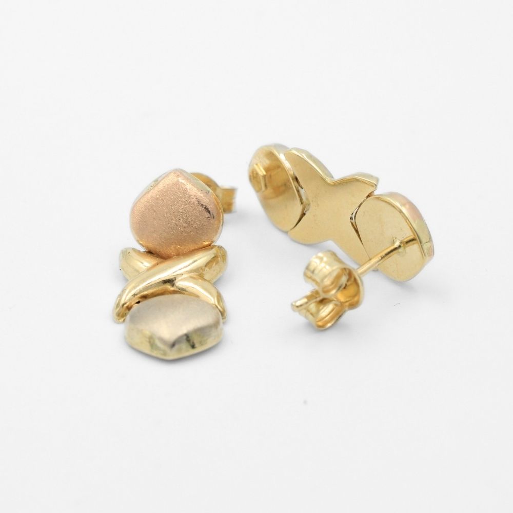 Arete de Oro 14k Diseño Hueco XO de Tono Ocre mod. 8616
