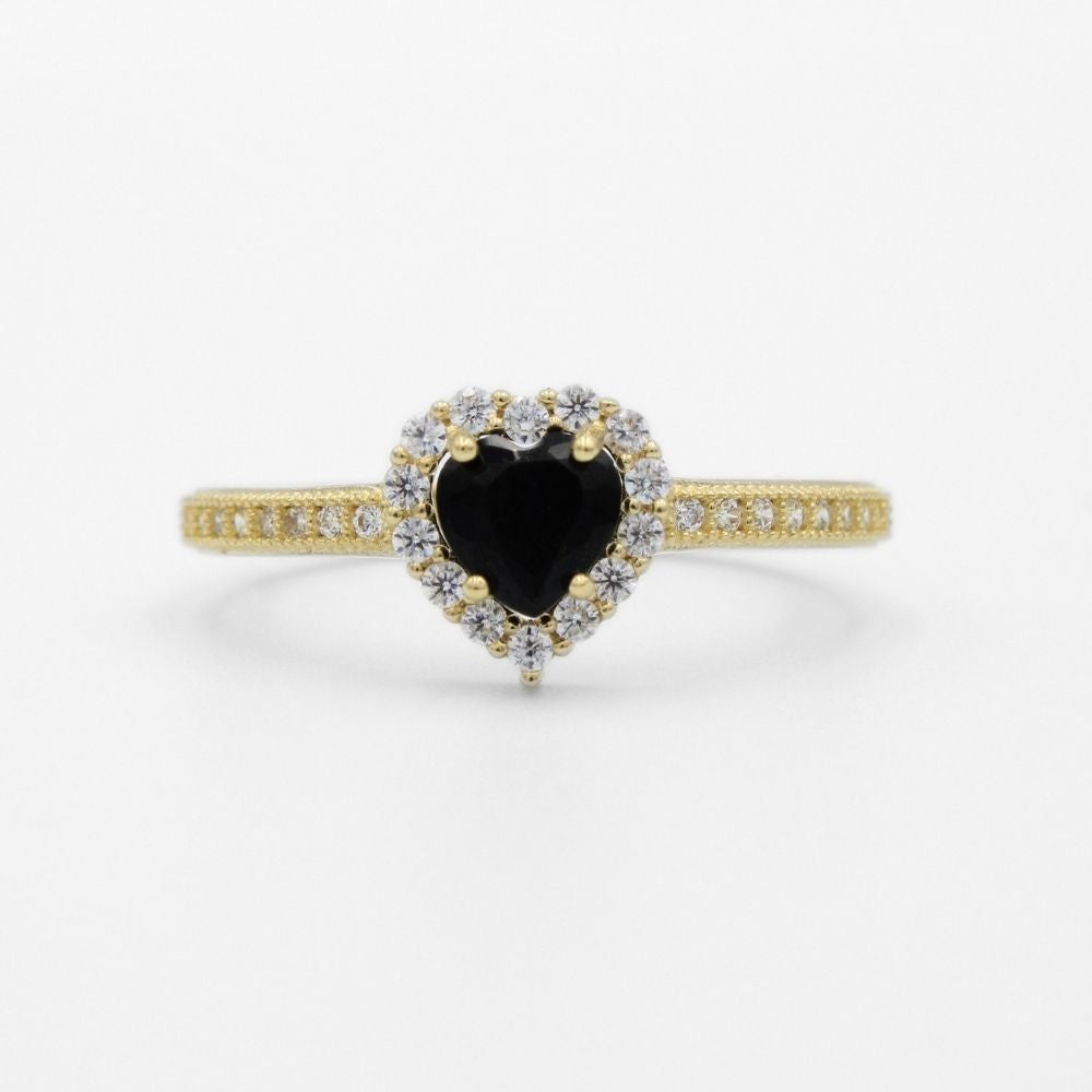 Anillo de Oro 14k Diseño Elegante con Zirconia de Corazón Detallado con Incrustación de Zirconias Brillantes mod. 9737