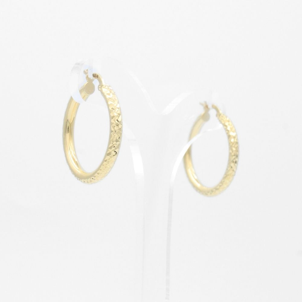Arracada de Oro 14k Diseño Hueco Redondo con Diamantado mod. 9627