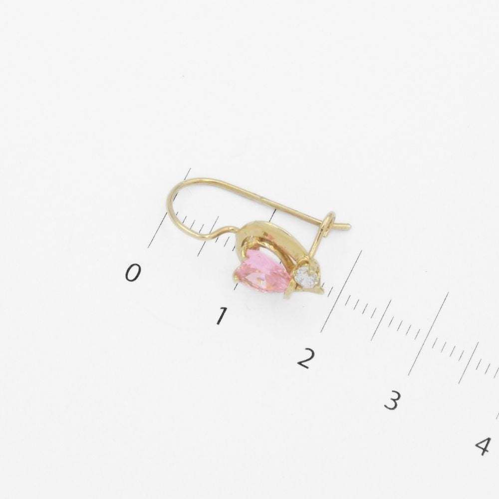 Arete con Broche Arillo de Oro 14k Diseño de Corazón con Zirconia Rosa mod. 9764