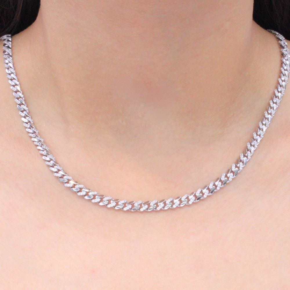 Cadena Monaco Chain 14k Modelo Classic Hueco Thin con Broche Pavé y Diseño Alt Pavé mod. 9670