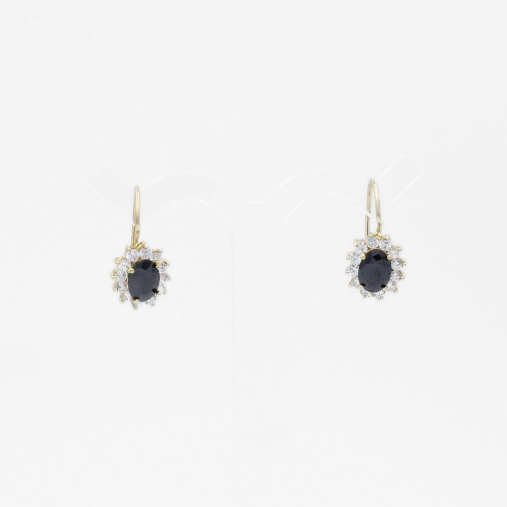 Arete con Broche Arillo de Oro 14k Flor de Zirconia Negra con Zirconias Brillantes mod. 9765
