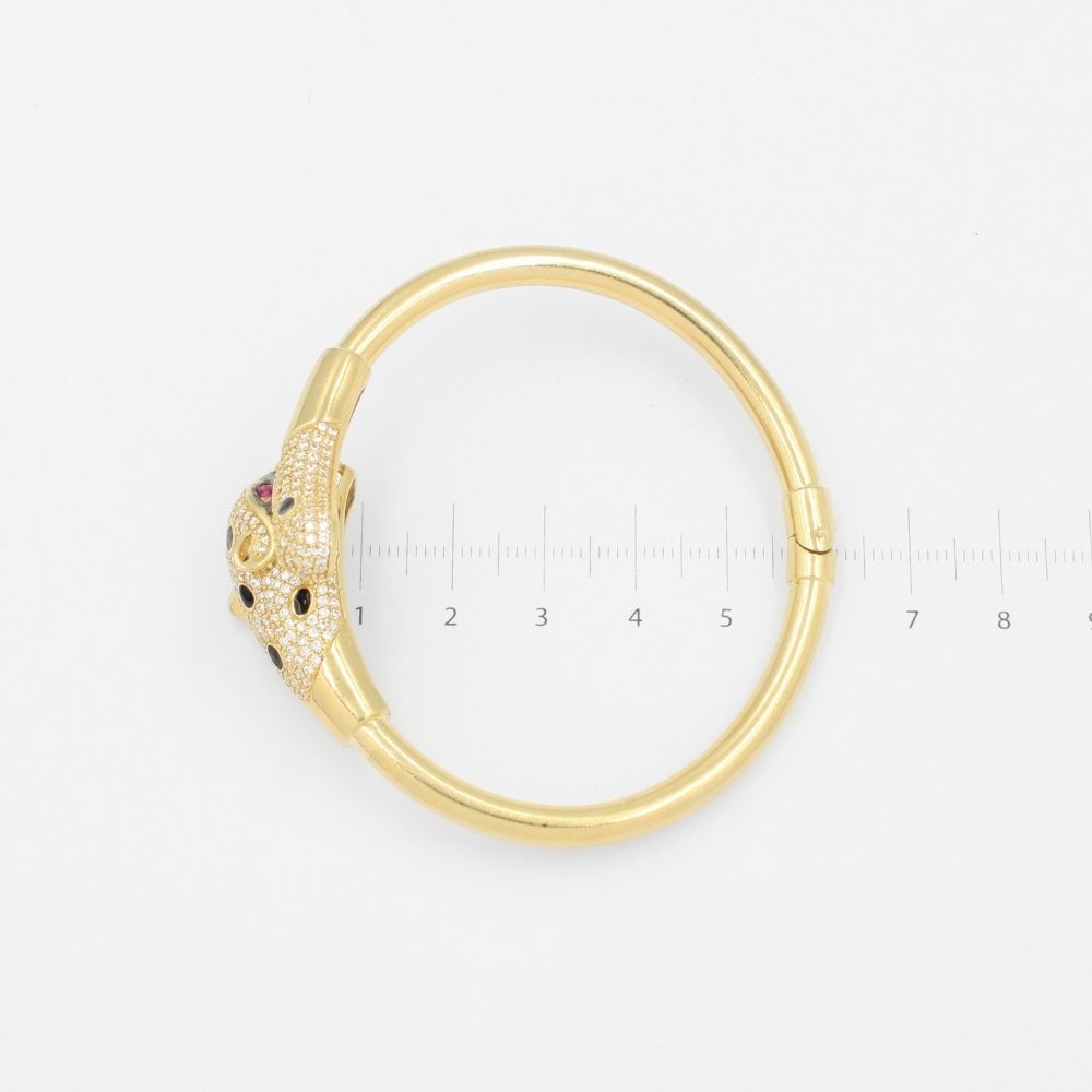 Aro de Oro 14k Hueco Especial con Pantera Incrustada de Zirconias Finas mod. 8995