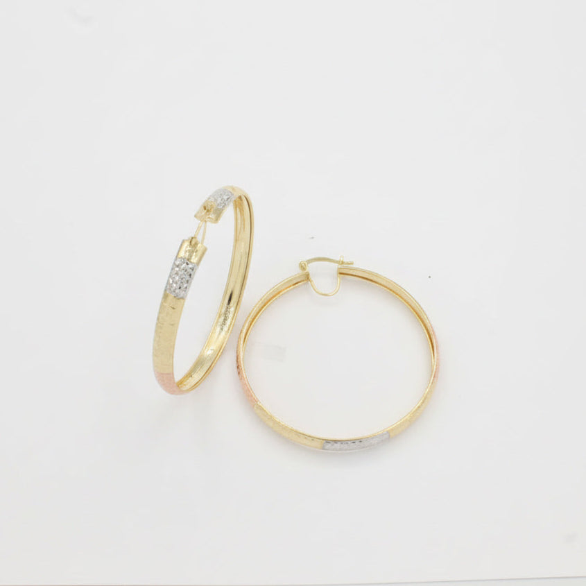 Arracada de Oro 14k de Diseño Fino con Diamantado Brillante en 3 Colores mod. 10039