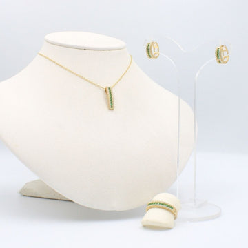 Coordinado de Oro 14k Diseño Churumbela con Zirconias Verde Esmeralda mod. 8982