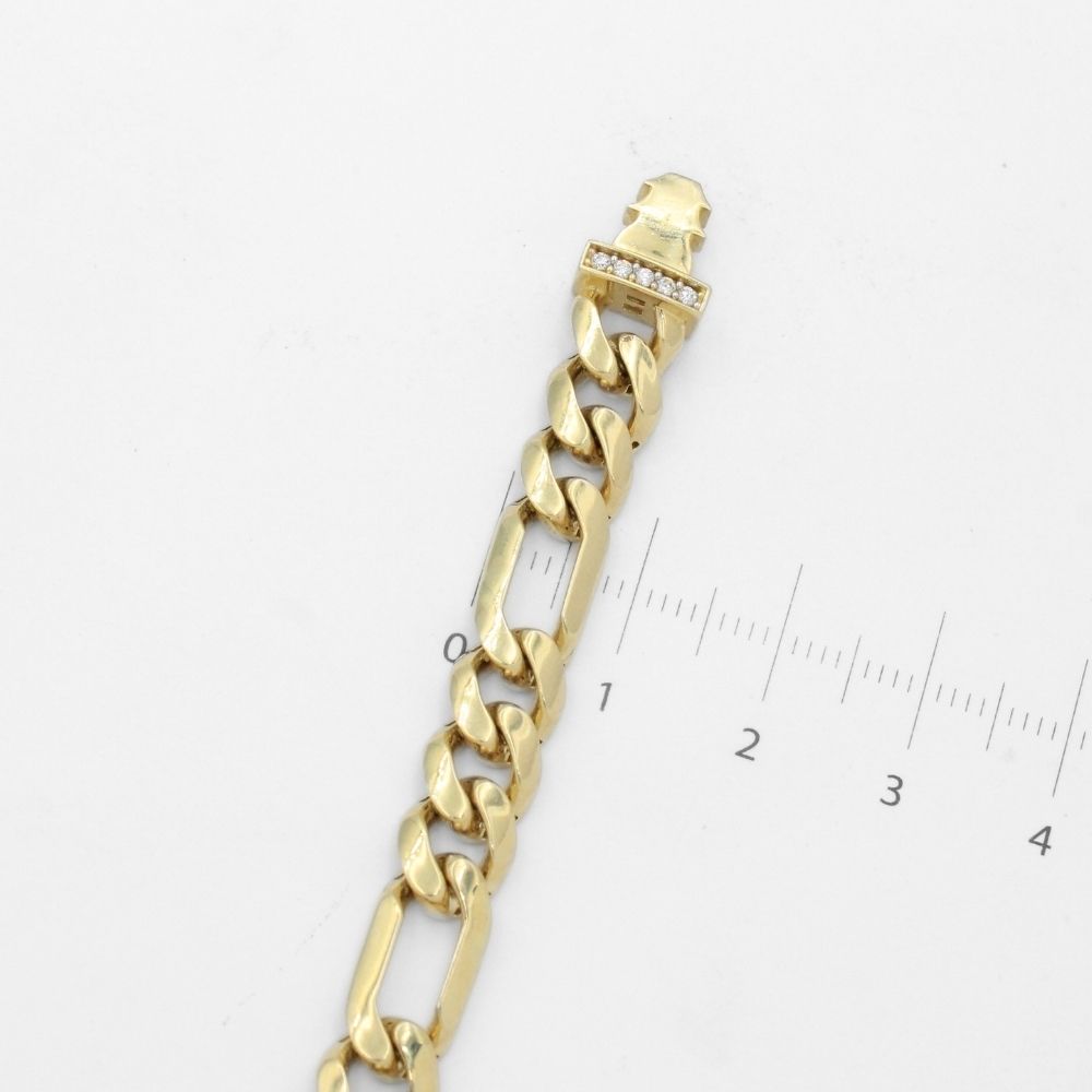 Pulsera de Oro 14k Tejido 3x1 Semi Hueco con Broche Incrustado de Zirconias mod. 9881