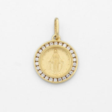 Medalla de Oro 14k de Forma Circular con Zirconias Finas e Imagen de la Virgen Milagrosa mod. 9856