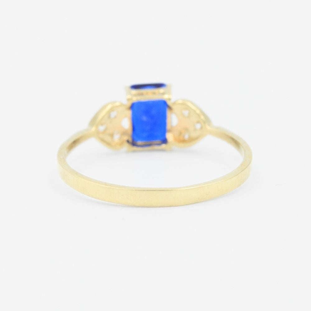 Anillo de Oro 14k con Diseño de Doble Corazón Incrustado de Zirconia Color Azul Zafiro mod. 9205