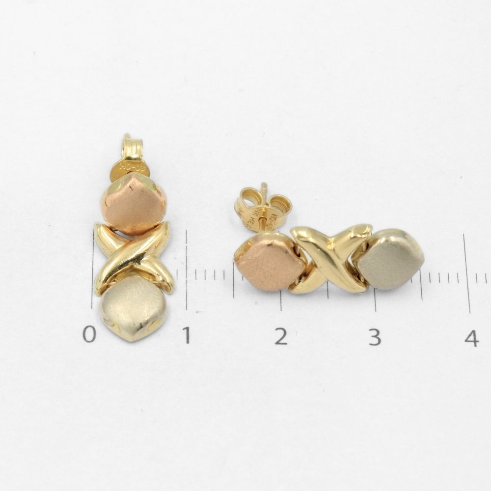 Arete de Oro 14k Diseño Hueco XO de Tono Ocre mod. 8616