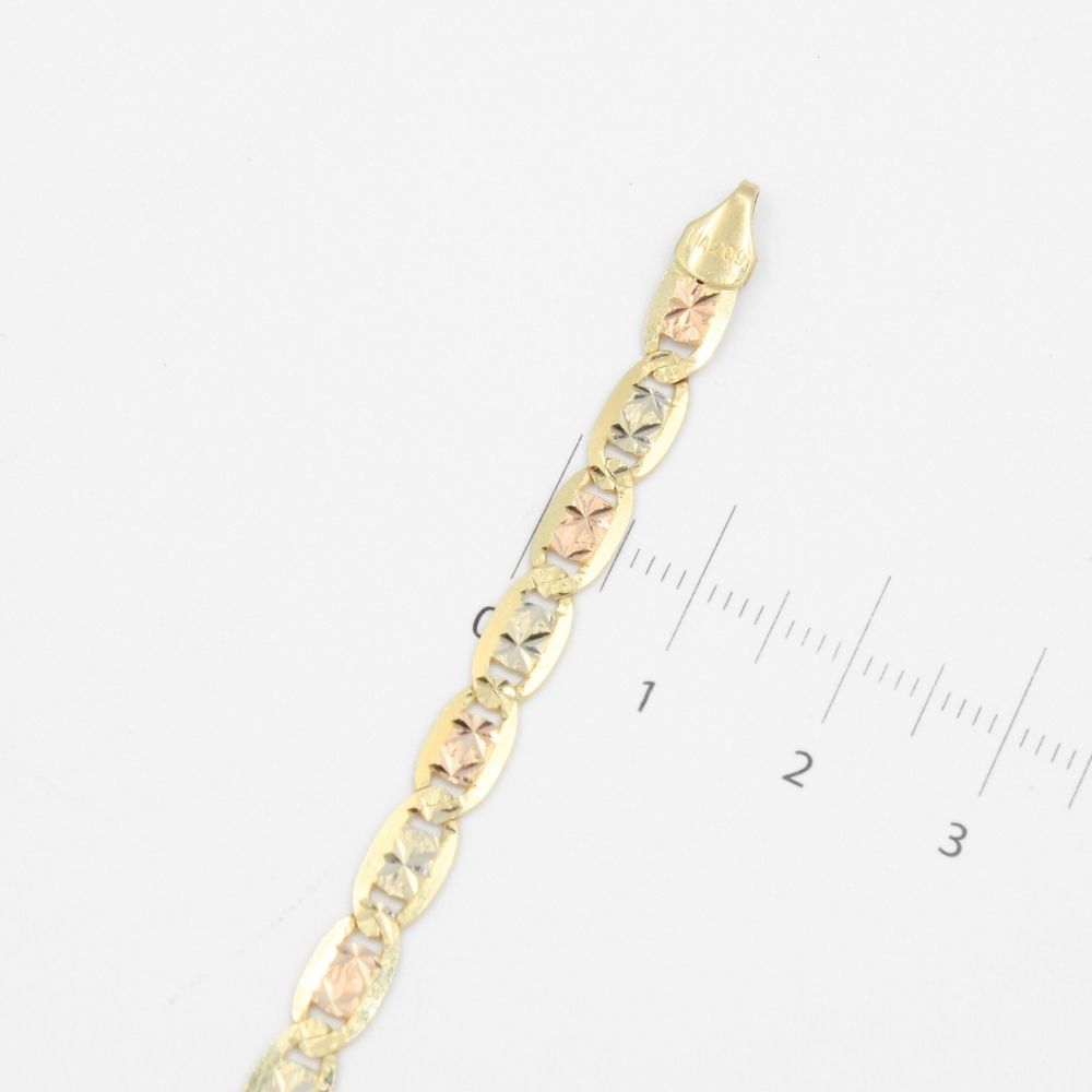 Pulsera Eslabón de Oro 14k Tejido Navaja Sólida con Diamantado mod. 8817