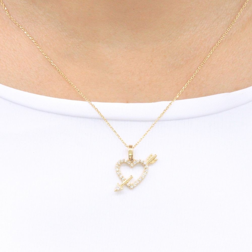 Gargantilla de Oro 14k Corazón Flechado Detallado con Zirconias mod. 9642