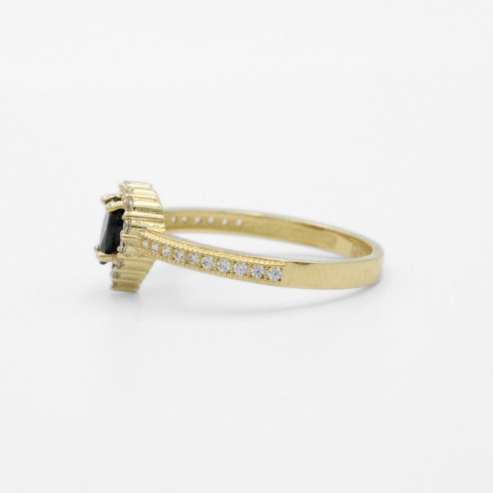 Anillo de Oro 14k Diseño Elegante con Zirconia de Corazón Detallado con Incrustación de Zirconias Brillantes mod. 9737