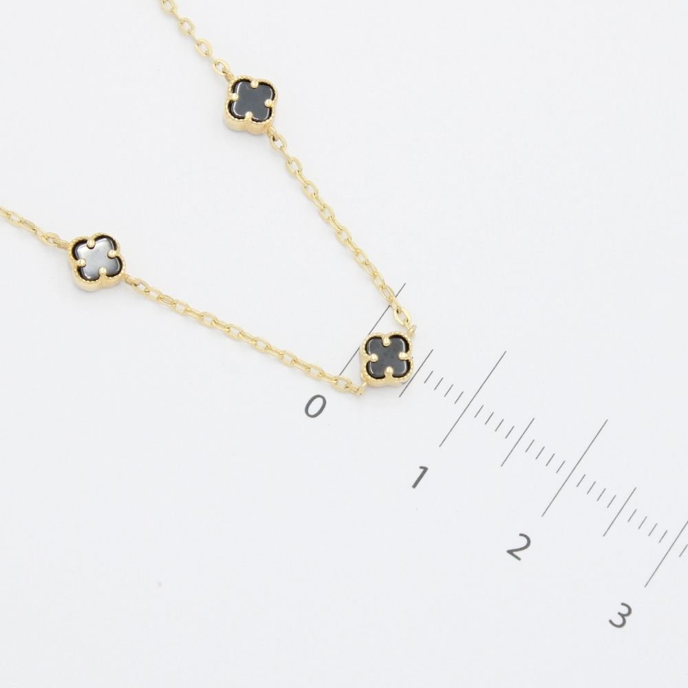 Gargantilla de Oro 14k Trébol Mini con Incrustación de Ónix mod. 9574