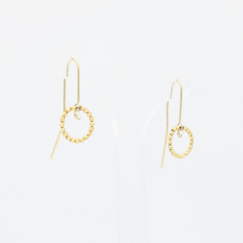 Arete Largo de Oro 14k Círculo de Esferas Diamantadas con Zirconia Fina mod. 9097