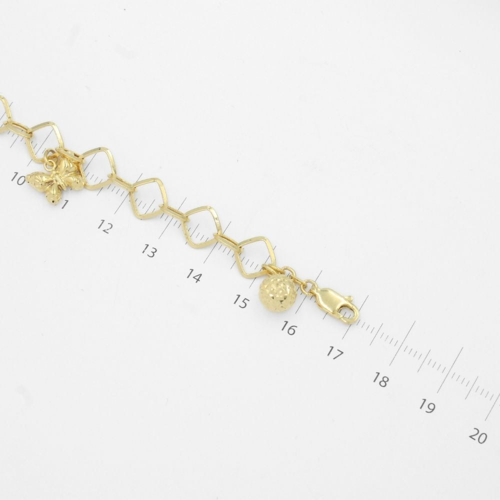 Pulsera de Oro 14k Diseño de Tejido Cuadrado Fino y Charms Diamantados mod. 9701
