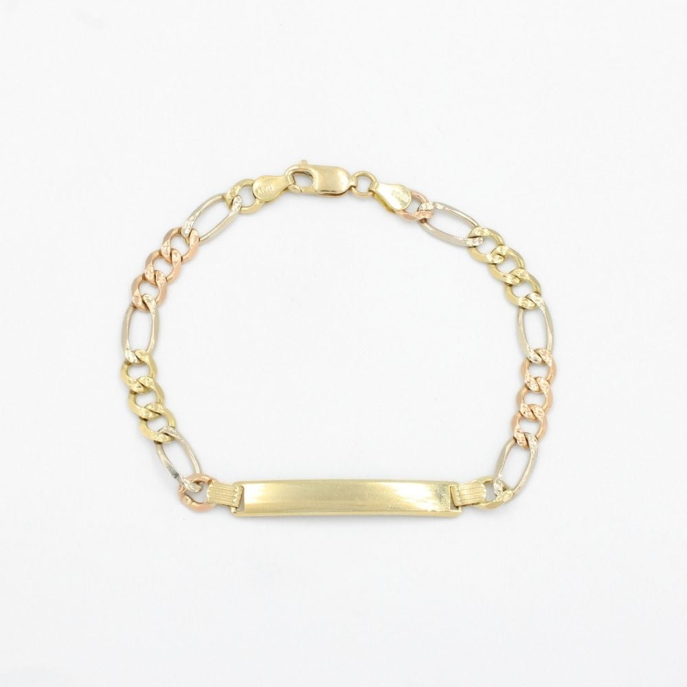 Esclava de Oro 14k de Tejido 3x1 Sólido y Diamantado de Martillo Brillante mod. 8706