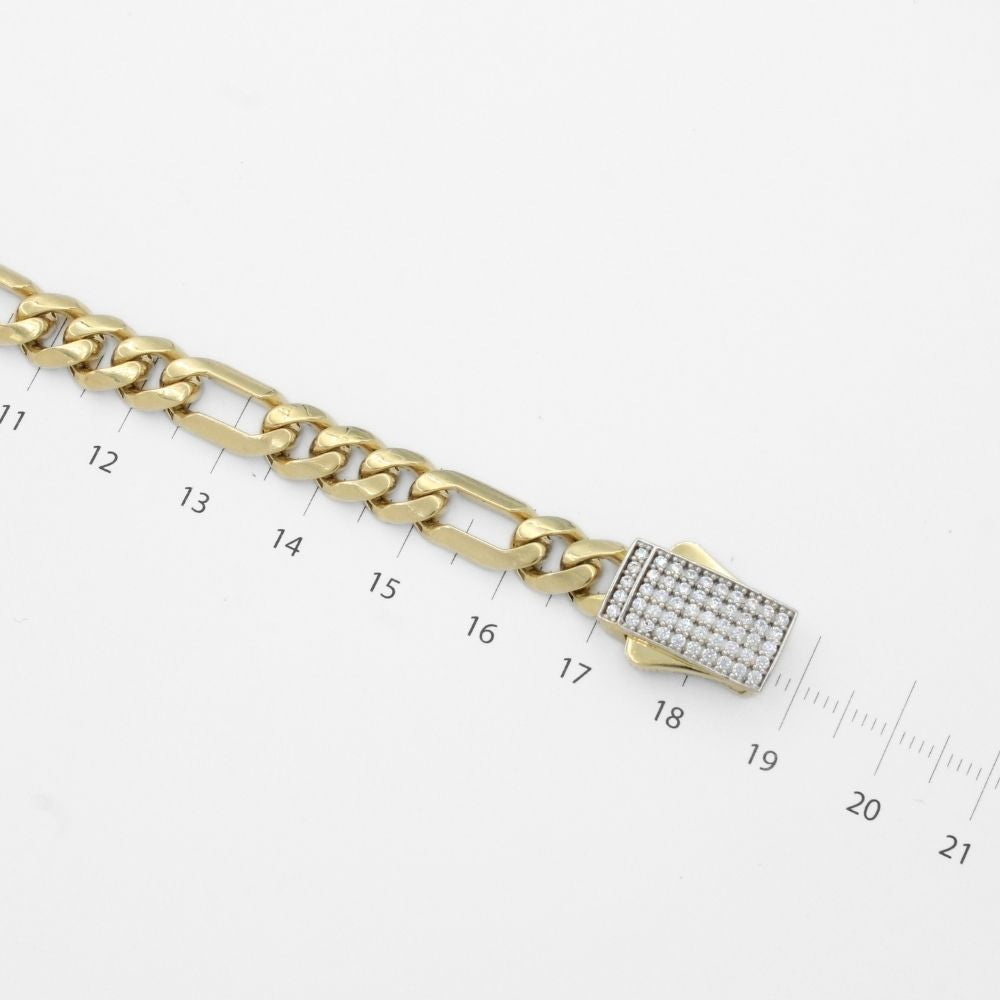 Pulsera de Oro 14k Tejido 3x1 Semi Hueco con Broche Incrustado de Zirconias mod. 9881