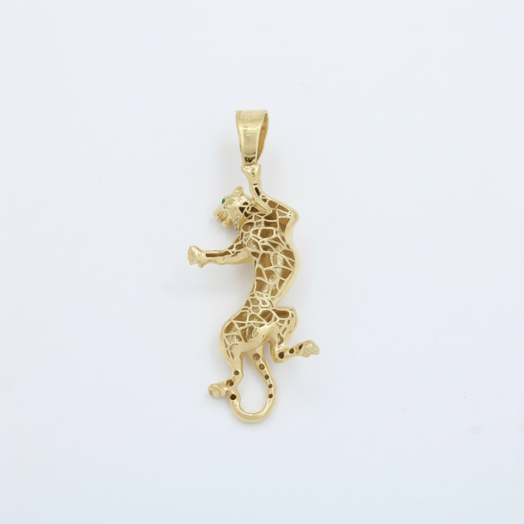 Dije de Oro 14k Diseño Hueco de Pantera con Incrustado de Zirconias mod. 10077