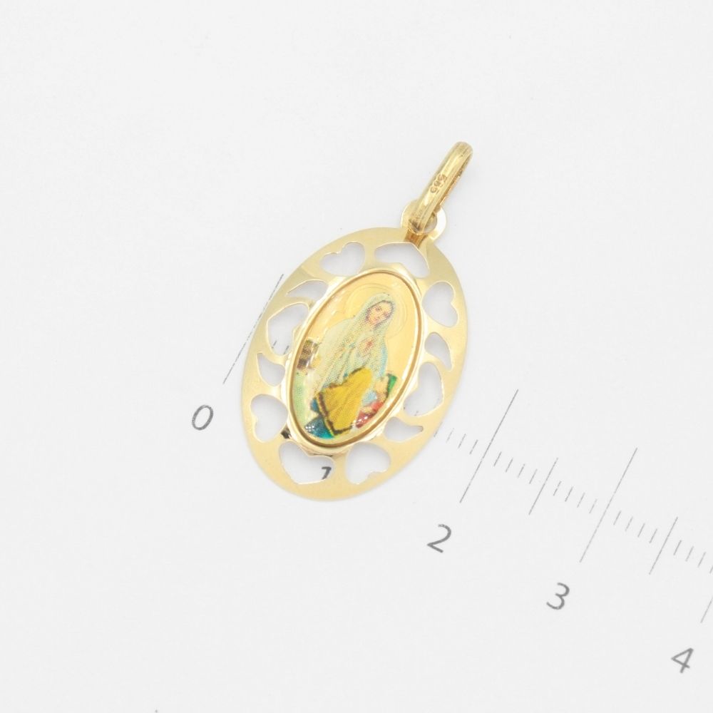 Medalla de Oro 14k Virgen de Fátima en Esmalte mod. 9529