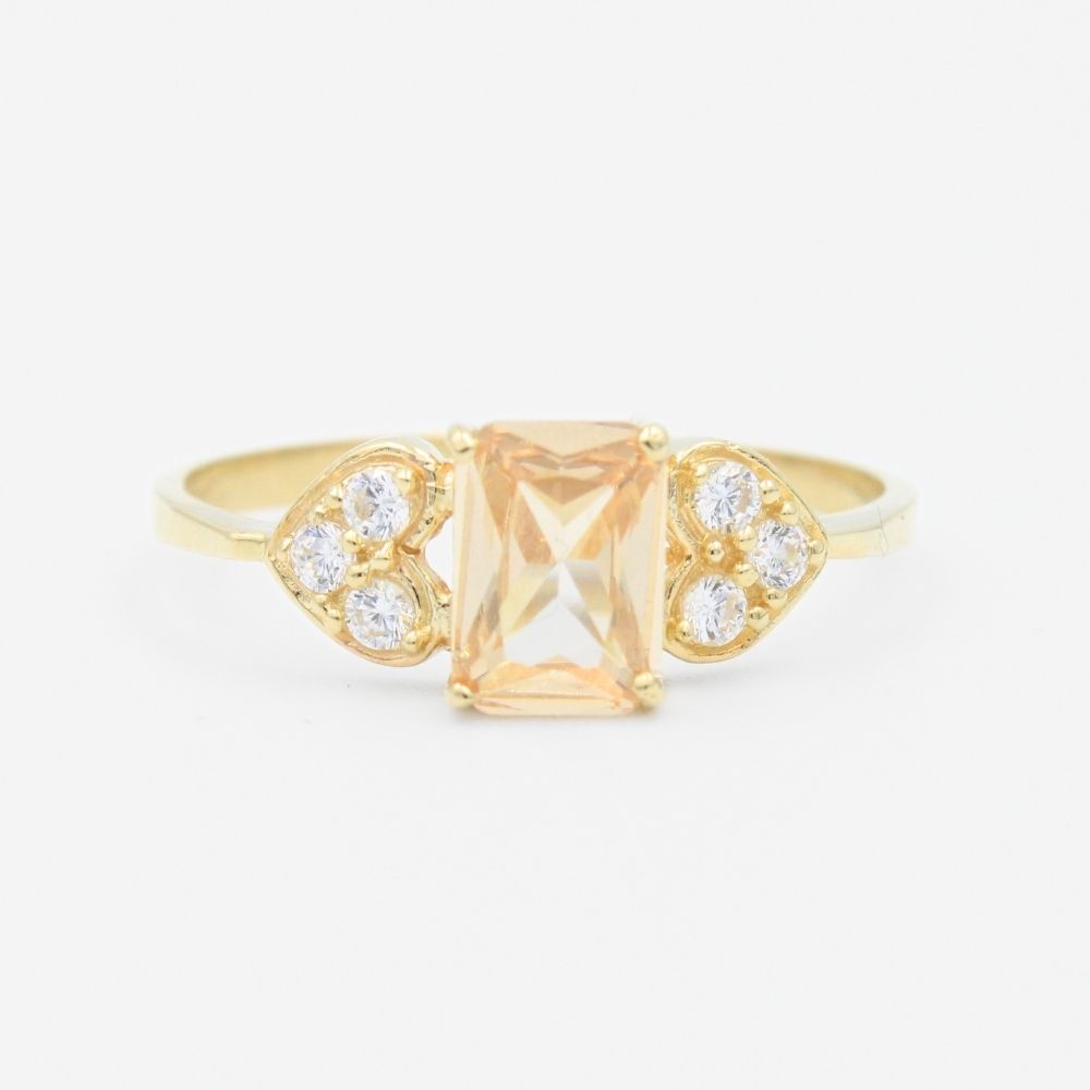 Anillo de Oro 14k Incrustado de Zirconia Cuadrada de Color Naranja mod. 9206