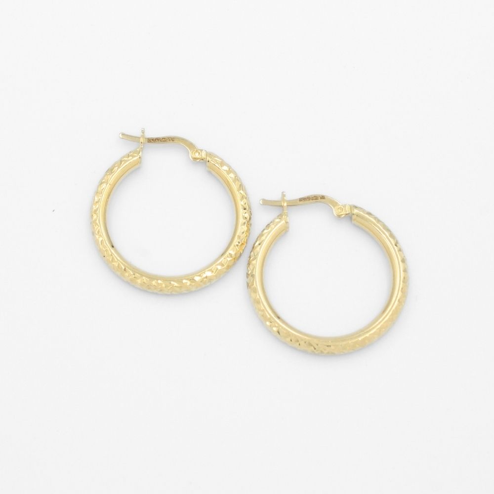 Arracada de Oro 14k Diseño Hueco Redondo con Diamantado mod. 9627