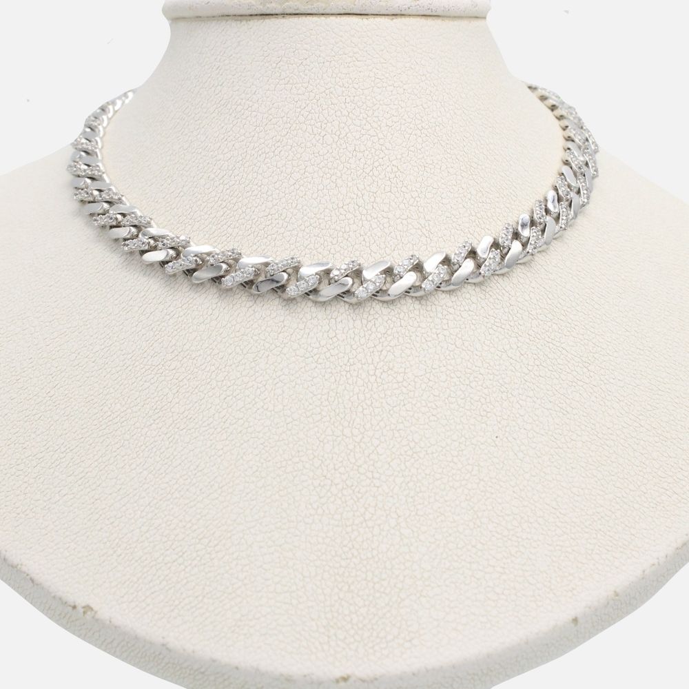 Cadena Monaco Chain 14k Modelo Classic Hueco Thin con Broche Pavé y Diseño Alt Pavé mod. 9670